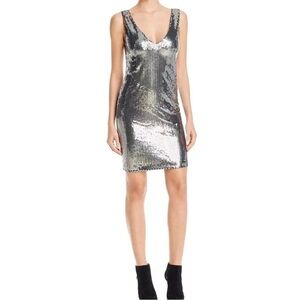 Aqua Metallic Silver Sequin Mini Dress